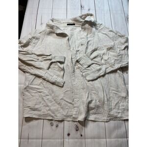 Shein White Button Down Long Sleeve XL Oversized Womens Gauze Shirt
